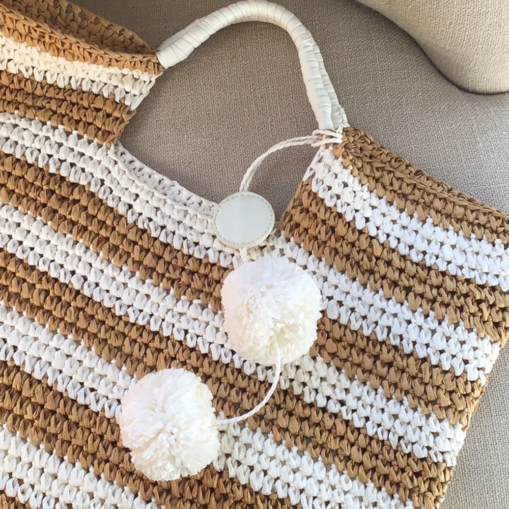 Striped Crochet Paper Vegan Tote Bag